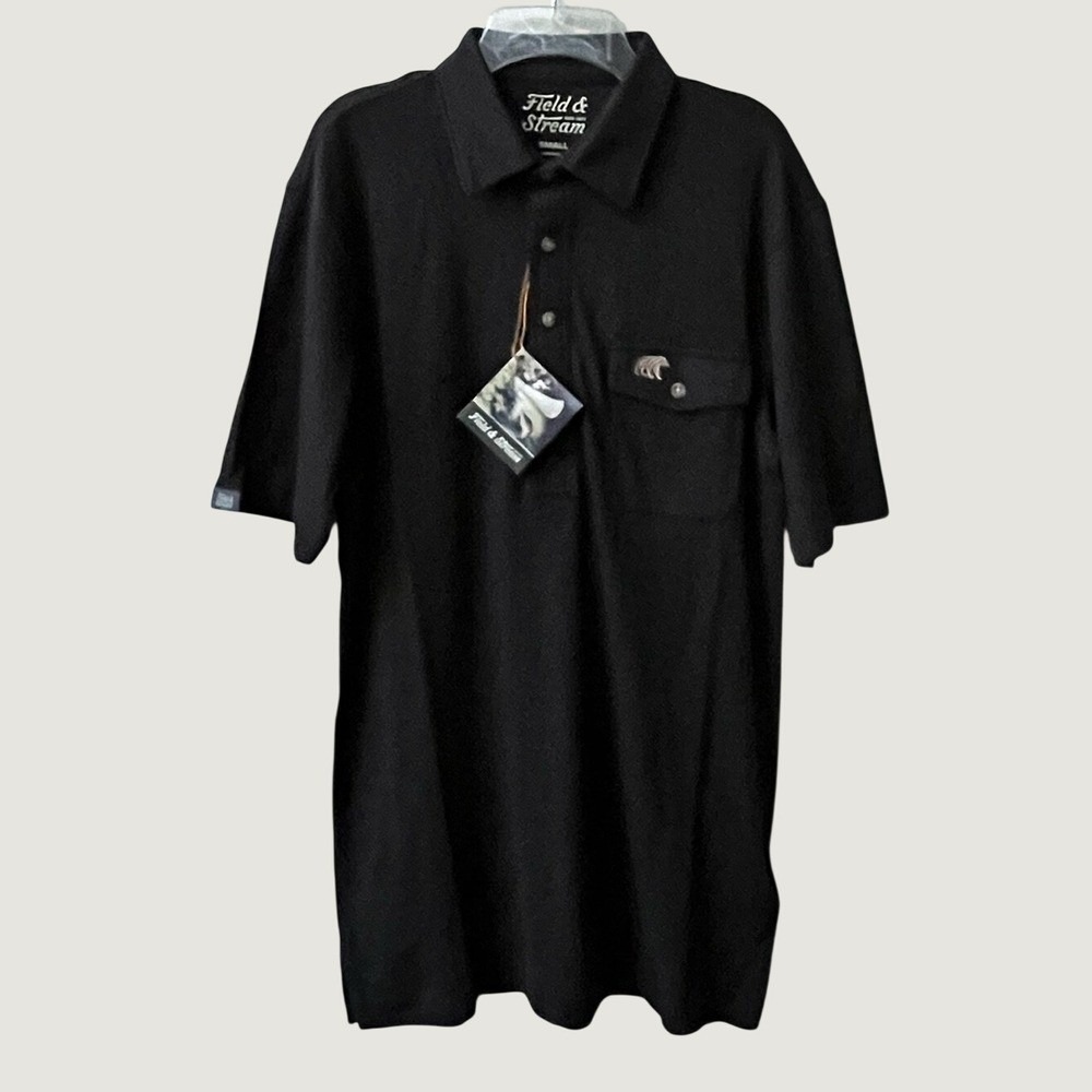 Field & Stream Mens Small Black Performance Short Sleeve Polo Shirt NWT Pocket